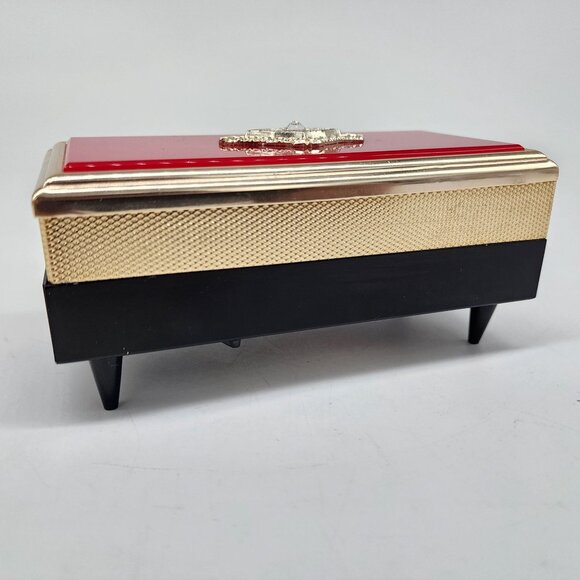 Vintage Sonsco Japan Red & Gold Musical Jewelry Box With Gem Accent Regency - Picture 4 of 16